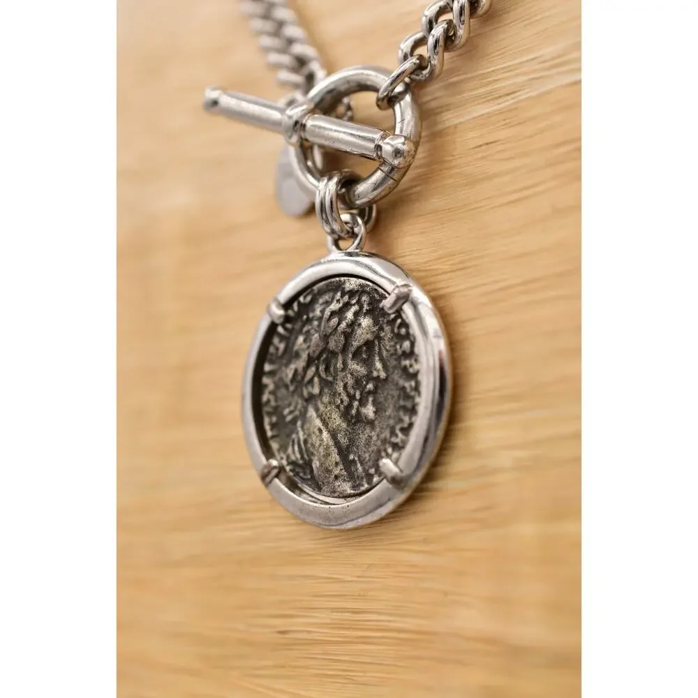 Dyadema Italy Bronze Greek Coin Pendant Necklace Chunky Chain Toggle Y2K BinBE